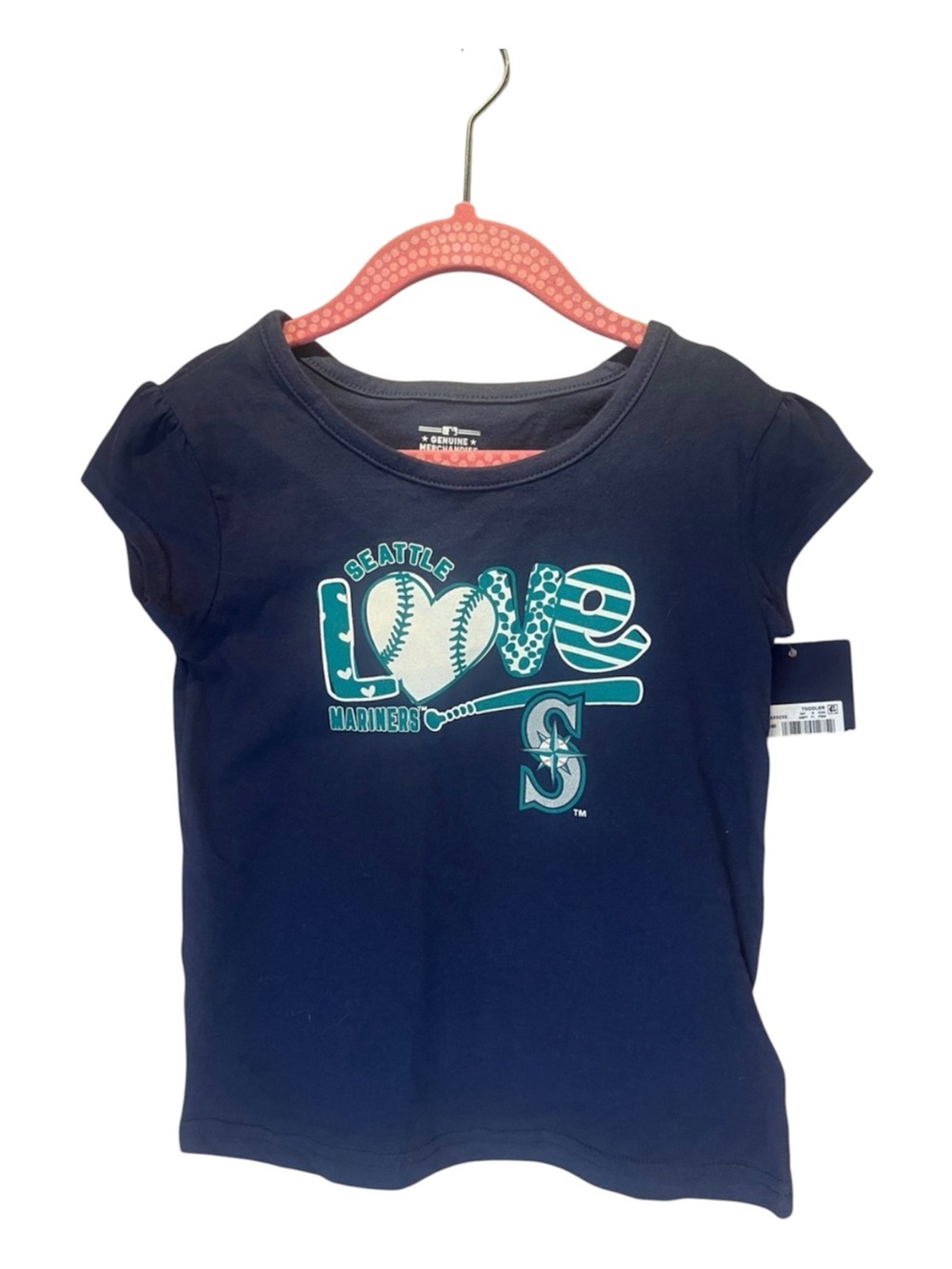 New MLB Seattle Mariners Girl’s T Shirt Heart Baseball Size 4T NWT